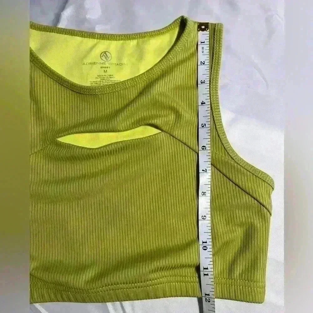 Adrienne Vittadini Sport Cutout Ribbed Crop Top Athletic Tank‎ Top Chartreuse M - Picture 5 of 6